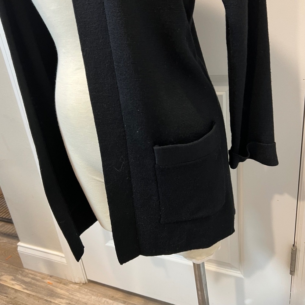 Andrea Jovyne Black Wool Cardigan Sweater Open Front Pockets Size‎ P - Picture 2 of 7
